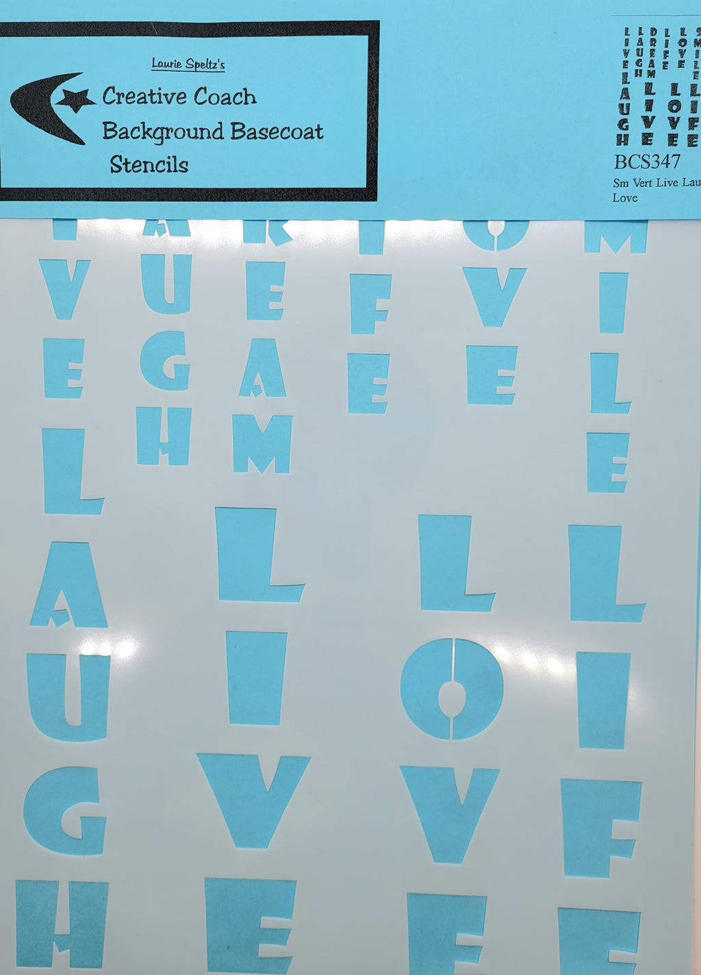 Stencil, Sm/Med Vertical Live Love Laugh BCS347 by Laurie Speltz